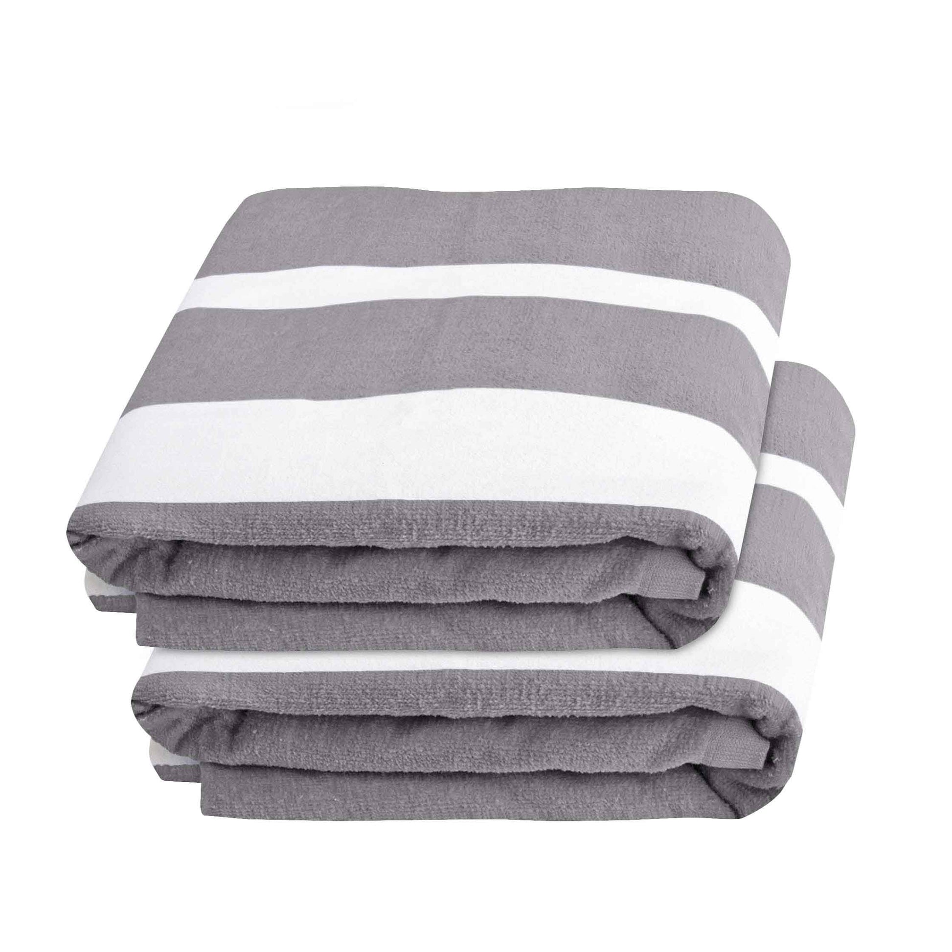 Cabana Striped Cotton Standard Size Chaise Lounge Chair Cover Set of 2 - LightGray