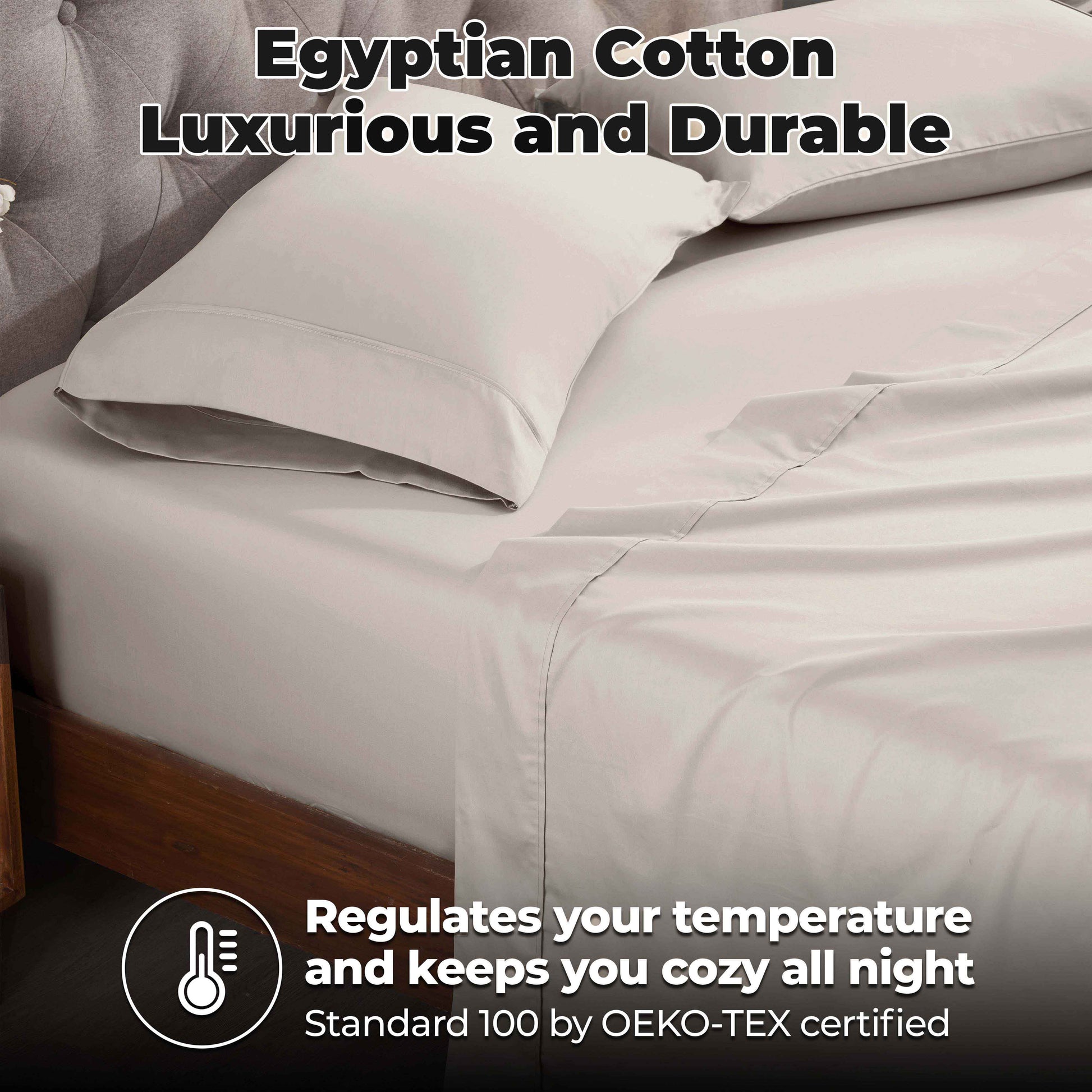 Egyptian Cotton 300 Thread Count Solid Deep Pocket Sheet Set - LightGray