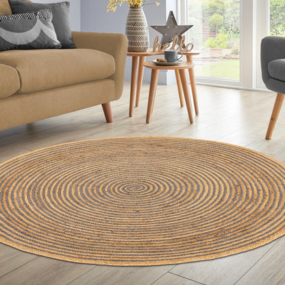 Braided Jute Reversible Round Indoor Outdoor Area Rug - LightBlue