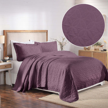 Serenity Cotton Matelasse Weave Jacquard Celtic Circle Bedspread Set - Lilac