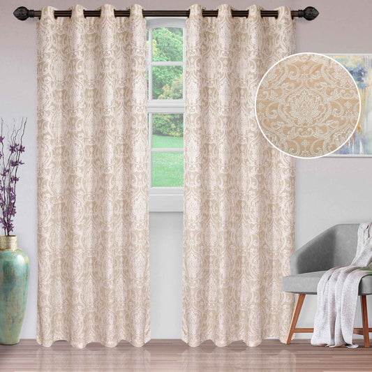 Jacquard Light Filtering Floral Damask Grommet Curtain Panels Set of 2 - Linen