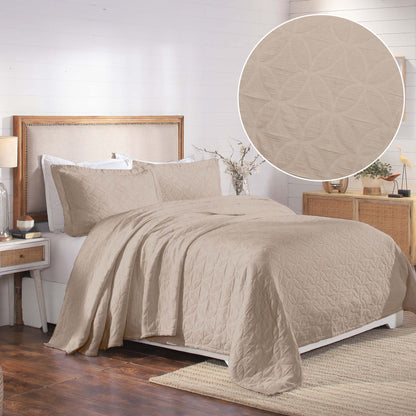 Serenity Cotton Matelasse Weave Jacquard Celtic Circle Bedspread Set - Linen