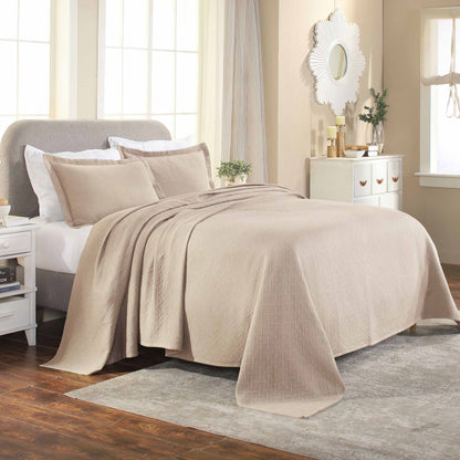 Basket Weave Matelasse Cotton Bedspread Set - Linen