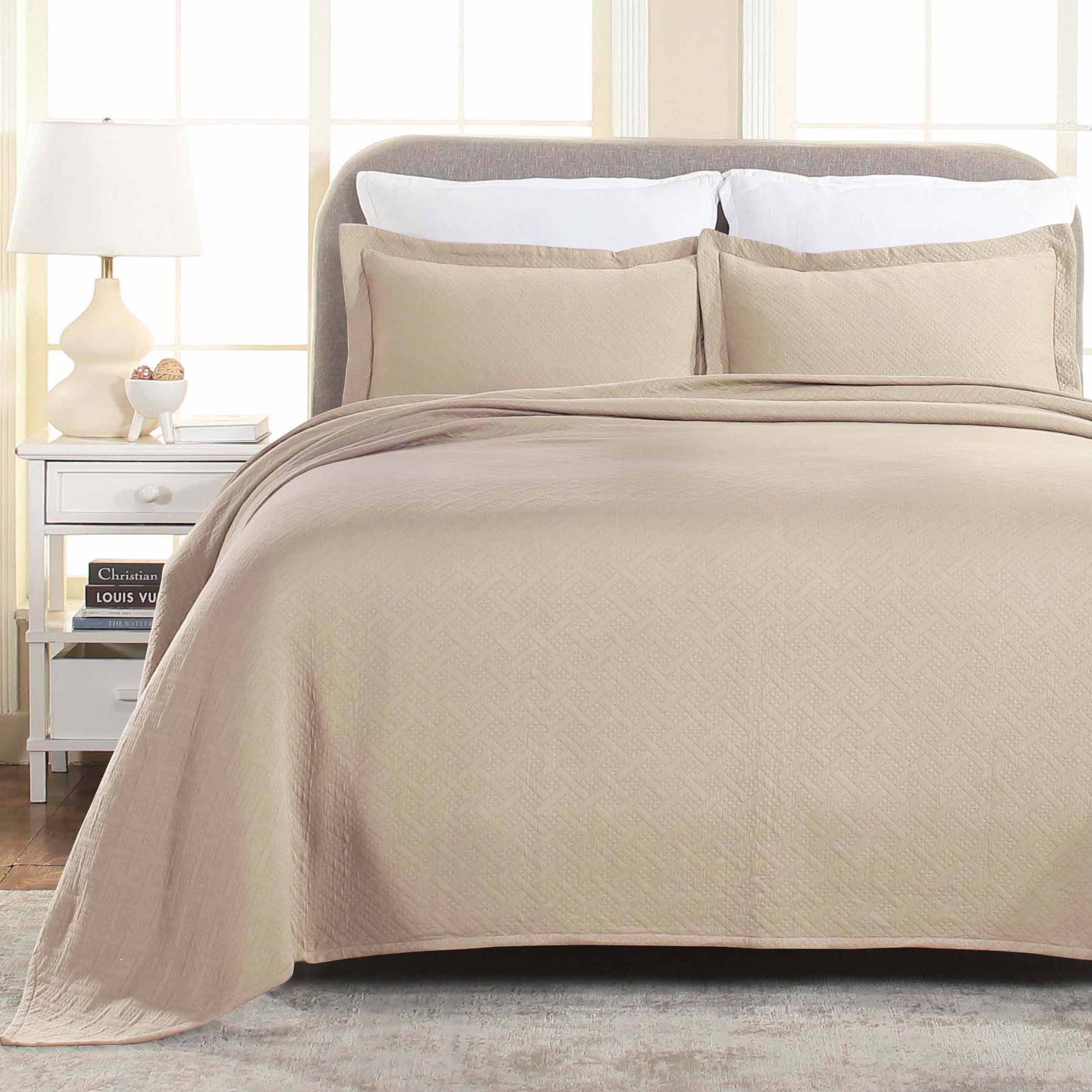 Basket Weave Matelasse Cotton Bedspread Set - Linen