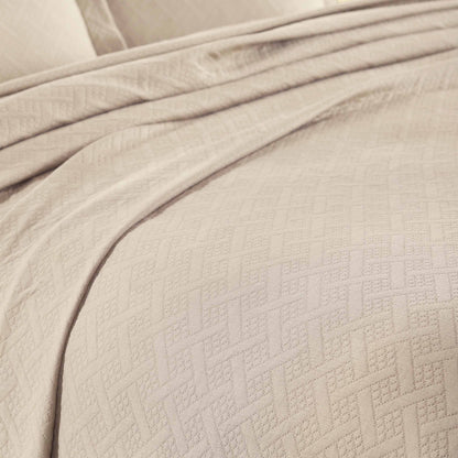 Basket Weave Matelasse Cotton Bedspread Set - Linen