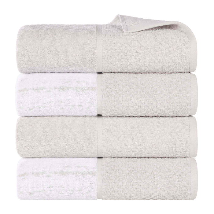 Lodie Cotton Jacquard Solid and Two-Toned Bath Towel Set of 4 - Stone-White