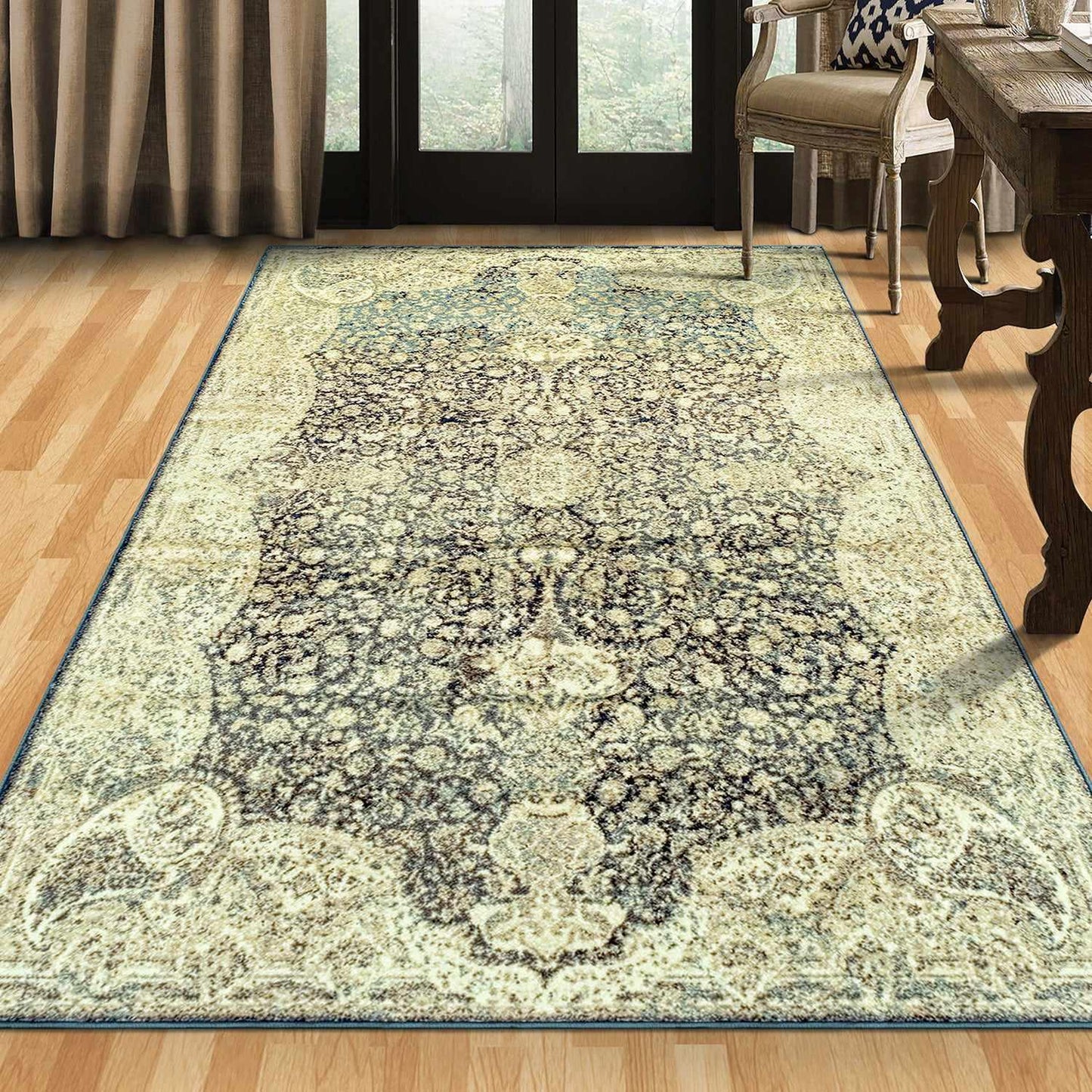 Superior Lumen Distressed Oriental Floral Medallion Indoor Area Rug 