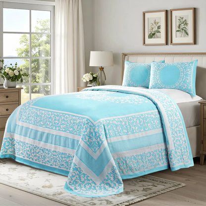 Lyron Cotton Blend Woven Jacquard Floral Scroll Bedspread Set