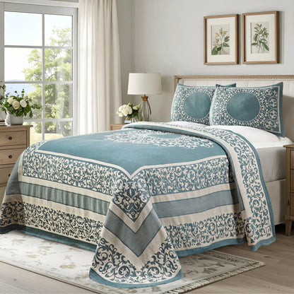 Lyron Cotton Blend Woven Jacquard Floral Scroll Bedspread Set