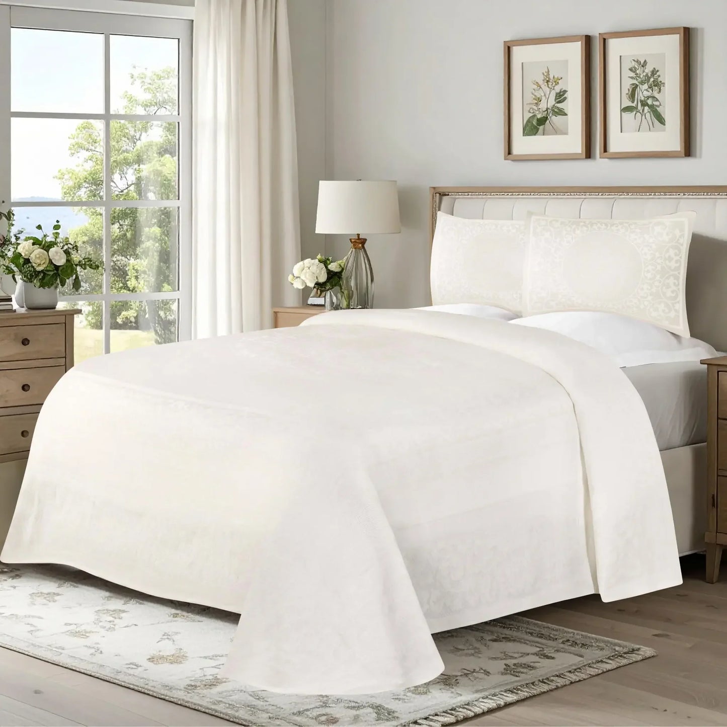 Lyron Cotton Blend Woven Jacquard Floral Scroll Bedspread Set
