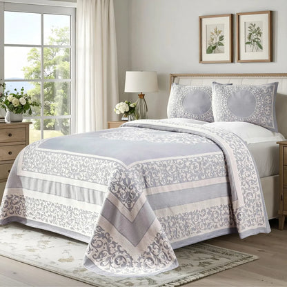 Lyron Cotton Blend Woven Jacquard Floral Scroll Bedspread Set