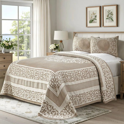 Lyron Cotton Blend Woven Jacquard Floral Scroll Bedspread Set