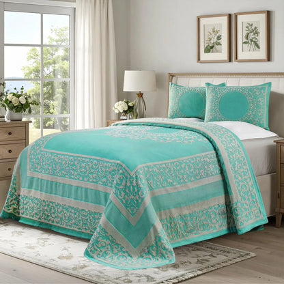 Lyron Cotton Blend Woven Jacquard Floral Scroll Bedspread Set