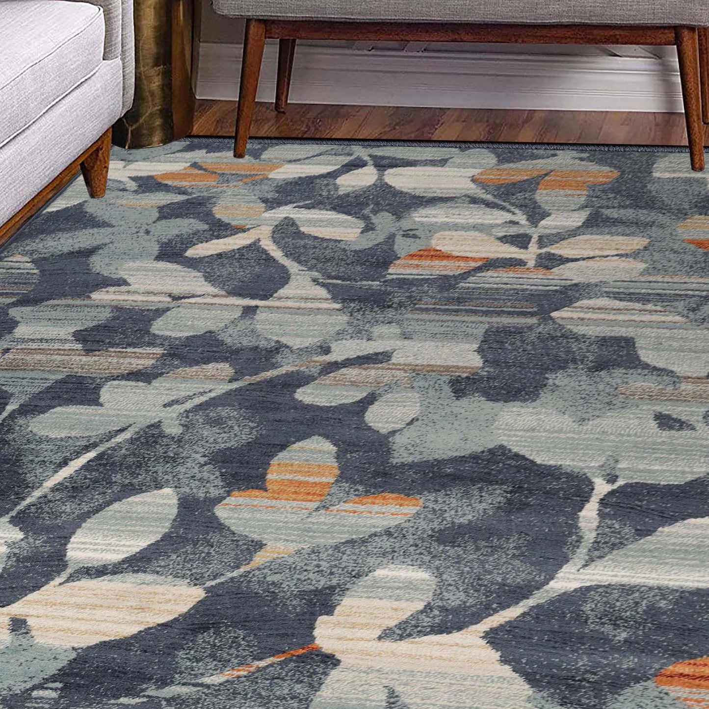 Superior Mahonia Leaf and Vine Indoor Area Rug or Runner - Blue