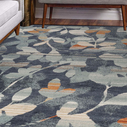 Superior Mahonia Leaf and Vine Indoor Area Rug or Runner - Blue