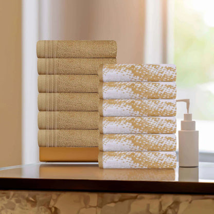 Cotton Marble and Solid Medium Weight Face Towel/ Washcloth Set of 12