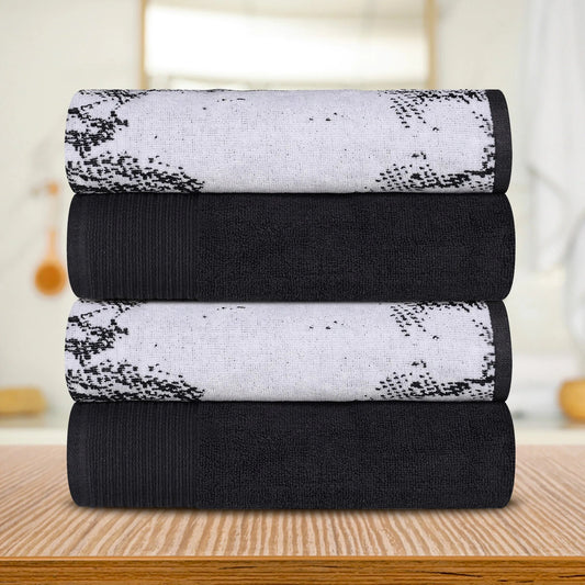 Cotton Marble Solid Jacquard Border Bath Towels Set of 4