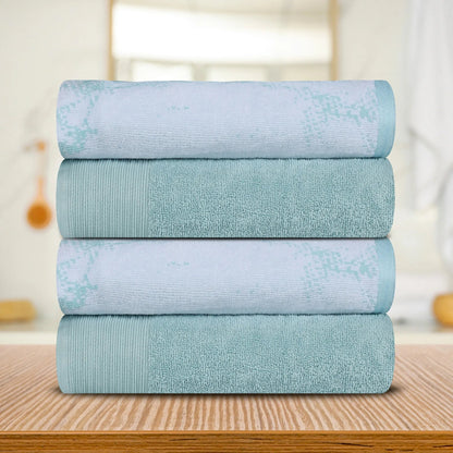 Cotton Marble Solid Jacquard Border Bath Towels Set of 4