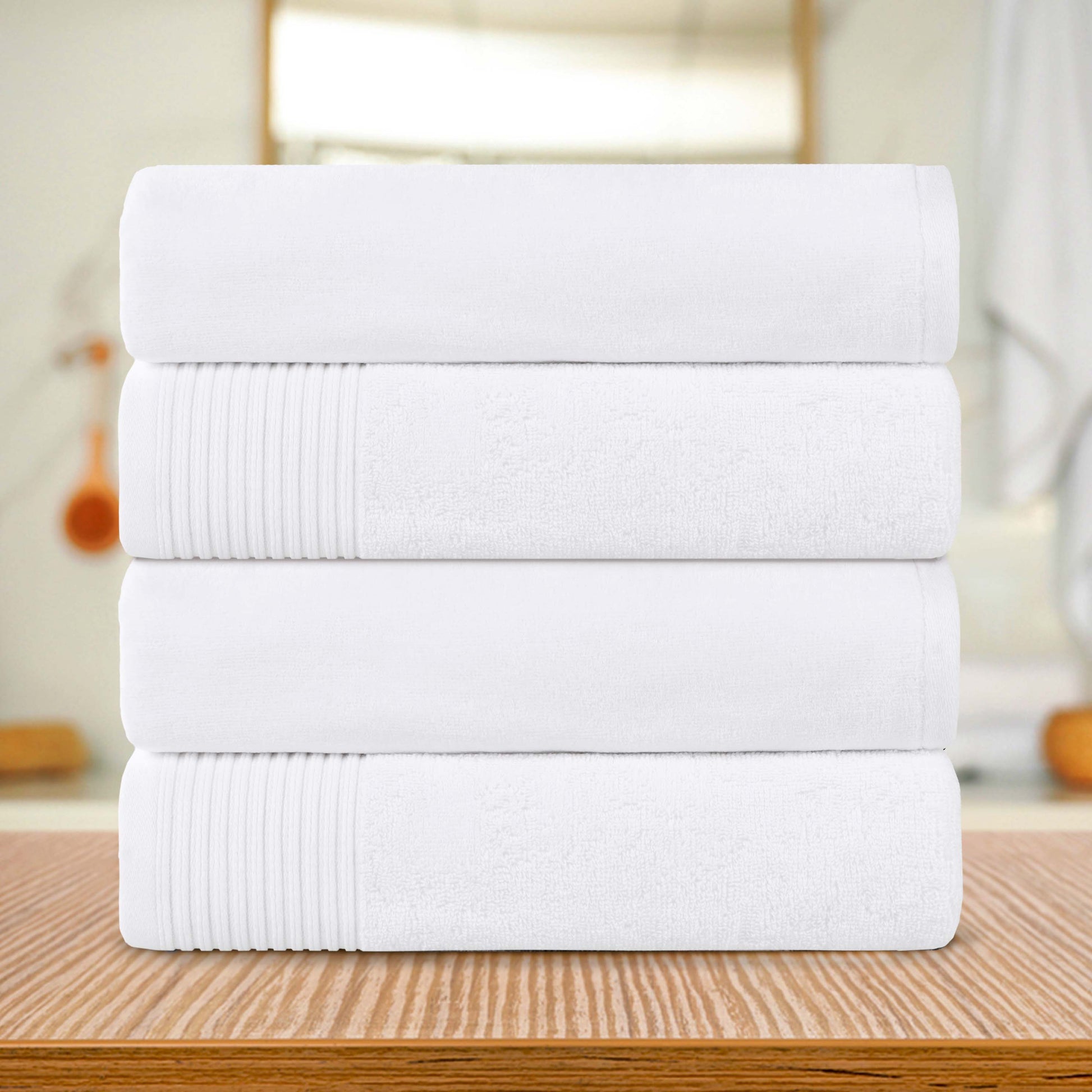 Superior Cotton Medium Weight Marble Solid Jacquard Border Bath Towels (Set of 4) - White