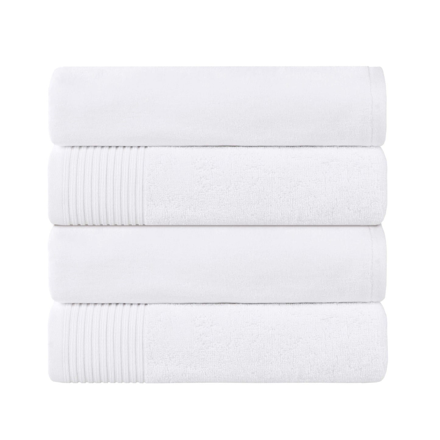 Superior Cotton Medium Weight Marble Solid Jacquard Border Bath Towels (Set of 4) - White