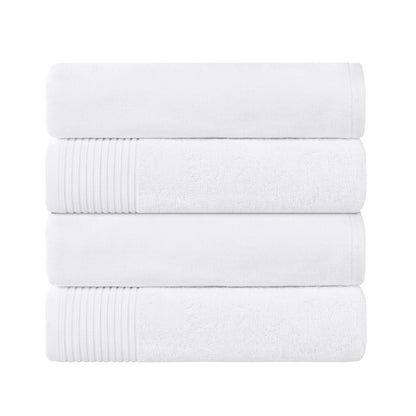 Superior Cotton Medium Weight Marble Solid Jacquard Border Bath Towels (Set of 4) - White