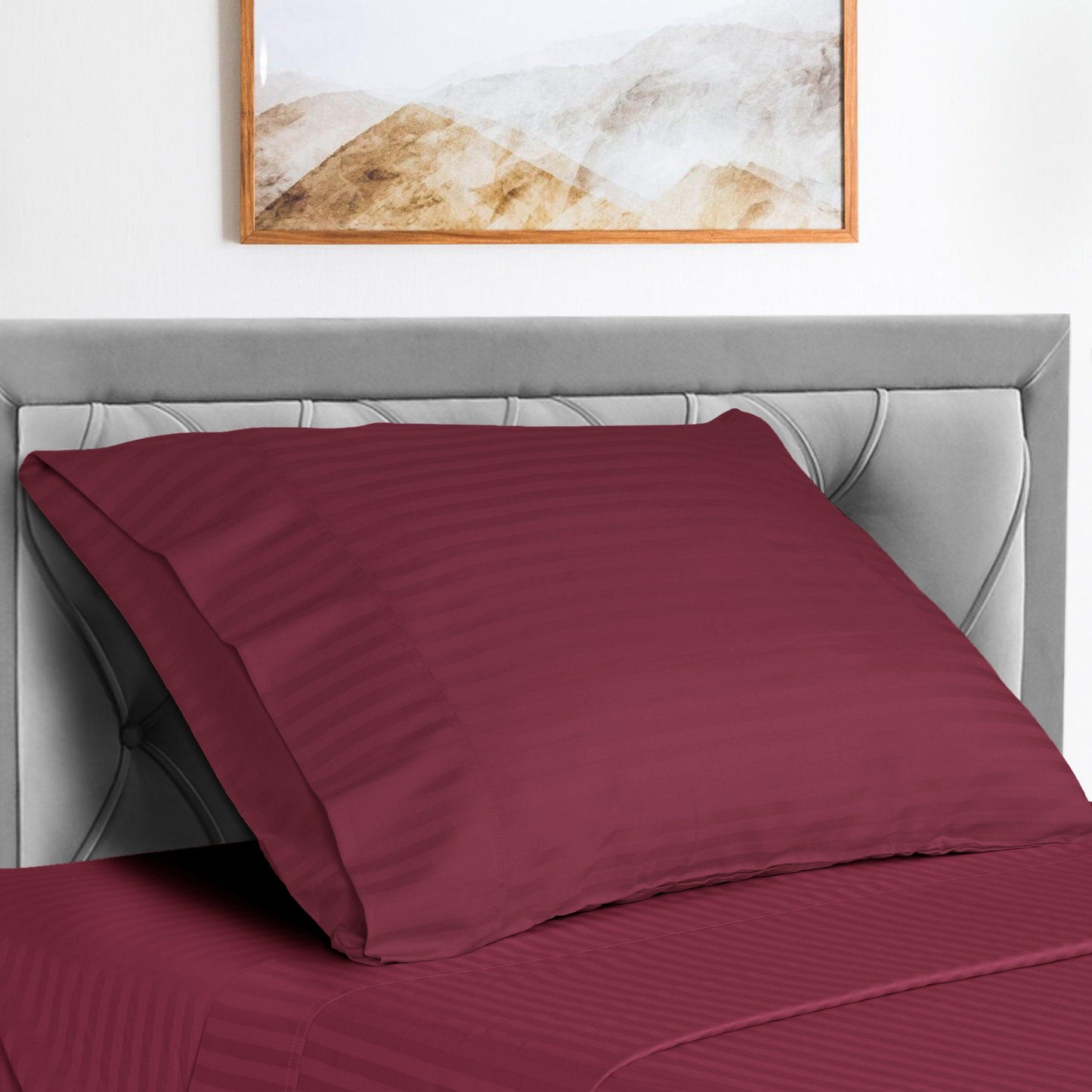  Superior Microfiber Wrinkle Resistant and Breathable Stripe Deep Pocket Bed Sheet Set - Burgundy