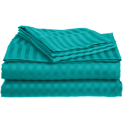 Superior Microfiber Wrinkle Resistant and Breathable Stripe Deep Pocket Bed Sheet Set - Teal