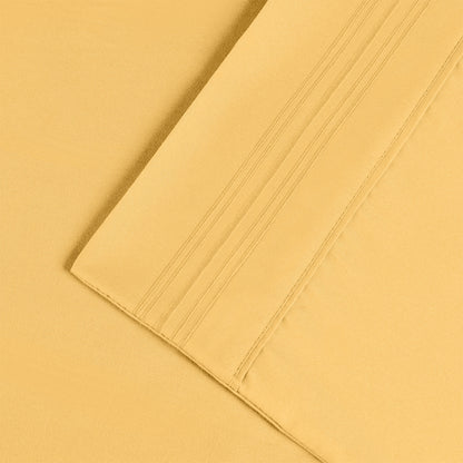 Superior 5 Embroidered Lines Wrinkle Resistant Microfiber Deep Pocket Sheet Set - Yellow