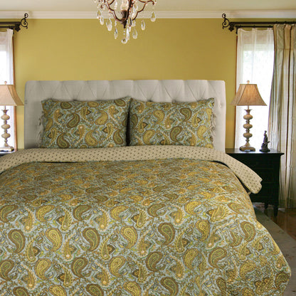 Reversible Morrocan Paisley Cotton Quilt Set - Green