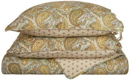 Reversible Morrocan Paisley Cotton Quilt Set - Green