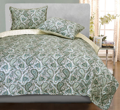 Reversible Morrocan Paisley Cotton Quilt Set - Grey