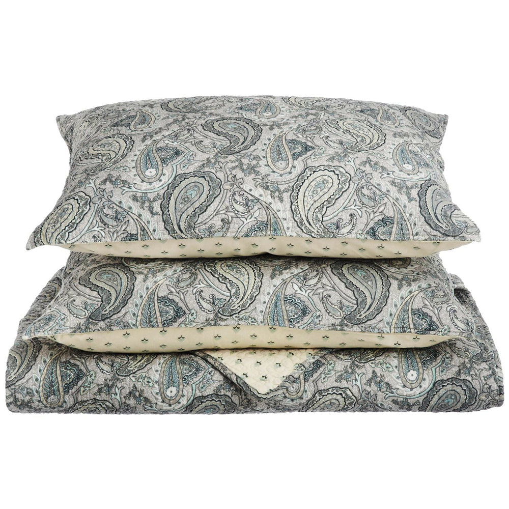 Reversible Morrocan Paisley Cotton Quilt Set - Grey