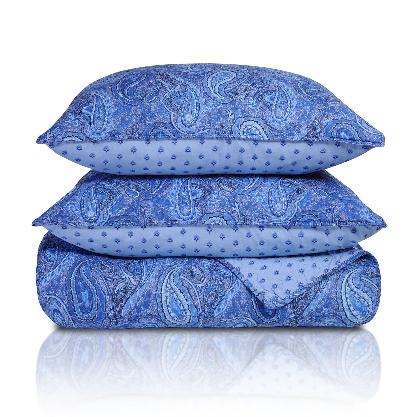 Reversible Morrocan Paisley Cotton Quilt Set -  Navy