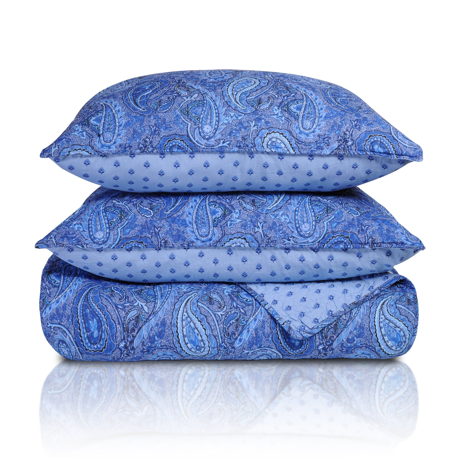 Reversible Morrocan Paisley Cotton Quilt Set -  Navy