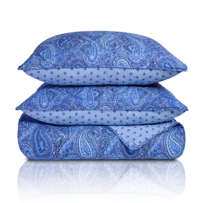 Reversible Morrocan Paisley Cotton Quilt Set -  Navy