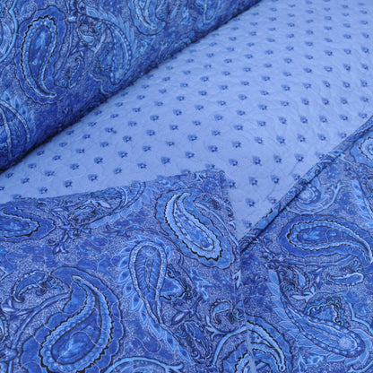 Reversible Morrocan Paisley Cotton Quilt Set -  Navy