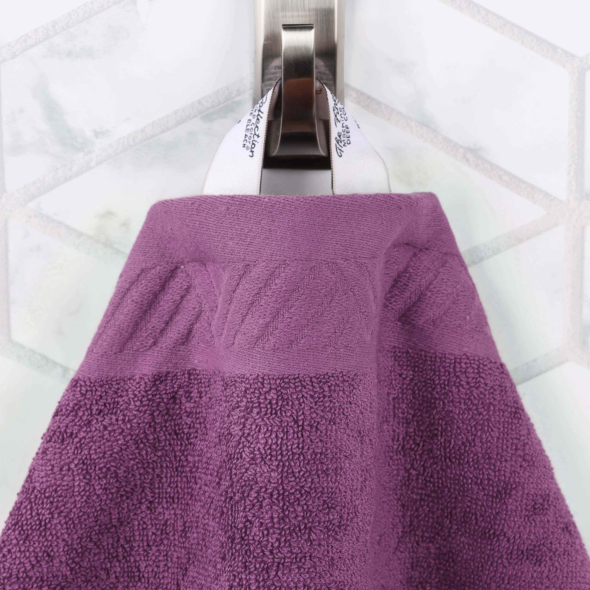 Basketweave Egyptian Cotton Jacquard and Solid Bath Towel Set of 4 - MajesticPurple