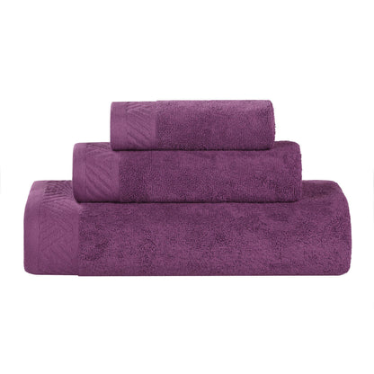 Basketweave Egyptian Cotton Solid 3 Piece Assorted Towel Set - MajesticPurple