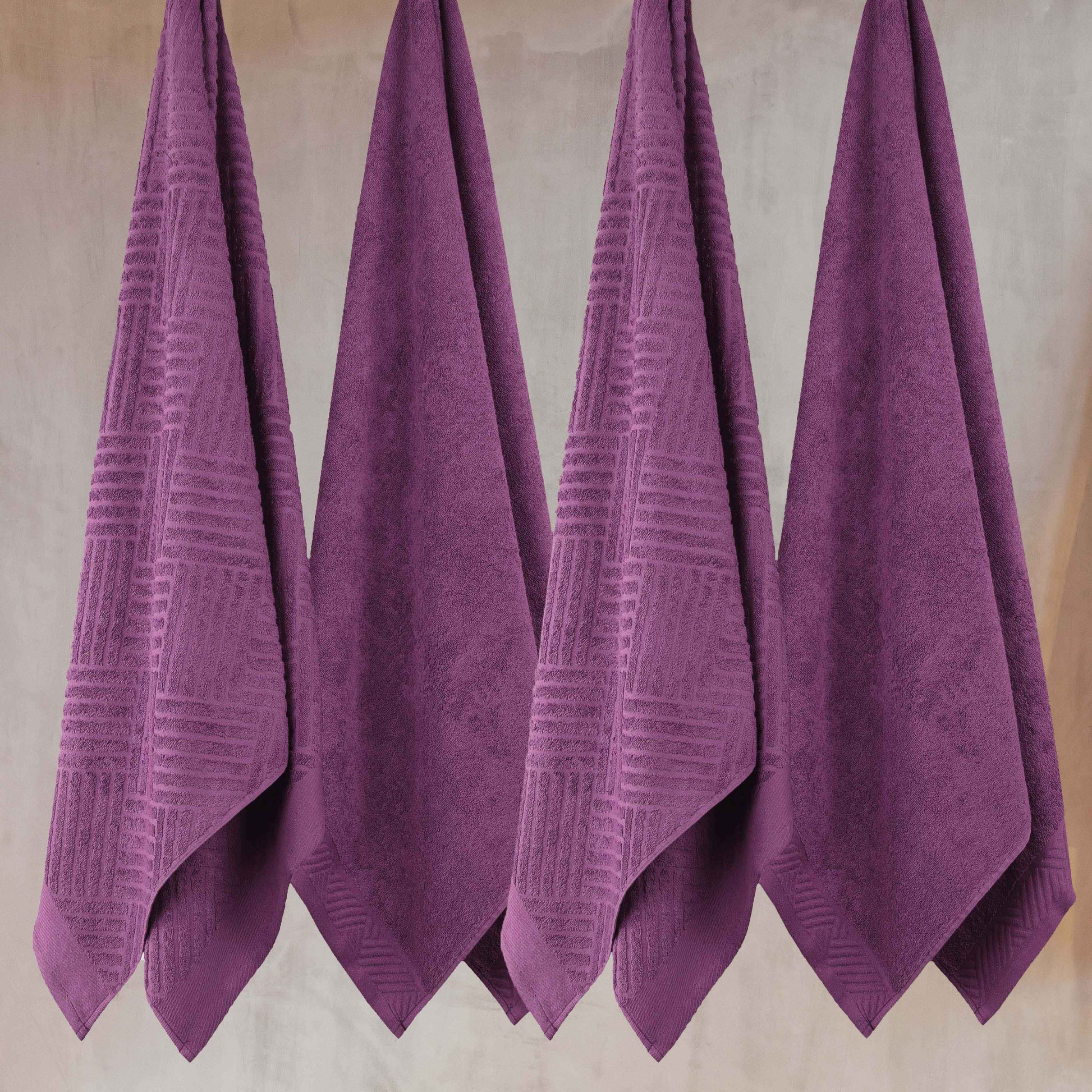 Basketweave Egyptian Cotton Jacquard and Solid Bath Towel Set of 4 - MajesticPurple