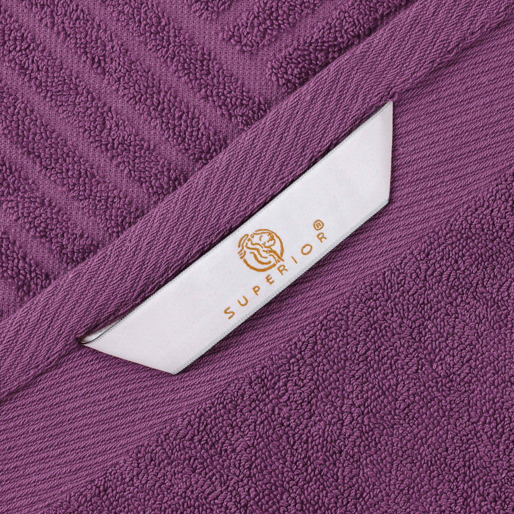 Basketweave Egyptian Cotton Jacquard and Solid Bath Towel Set of 4 - MajesticPurple