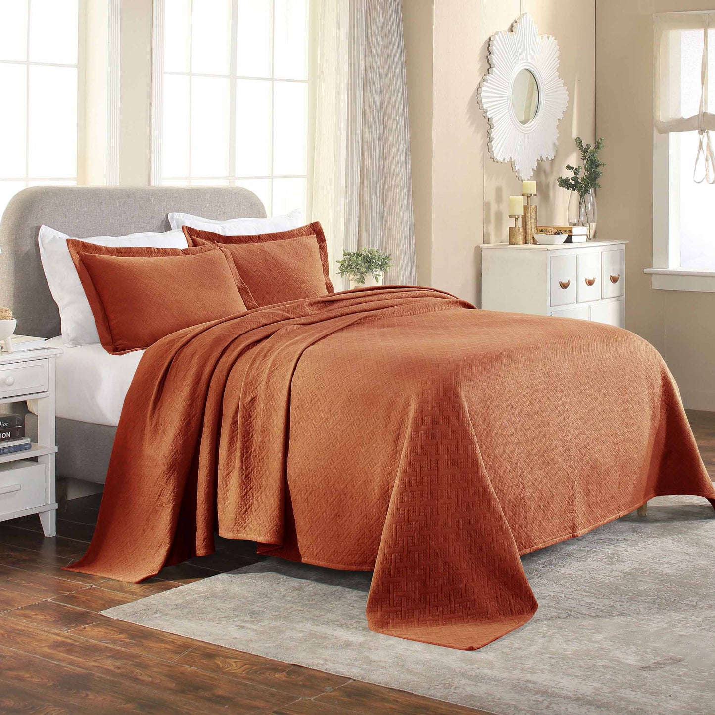 Basket Weave Matelasse Cotton Bedspread Set - Mandarin