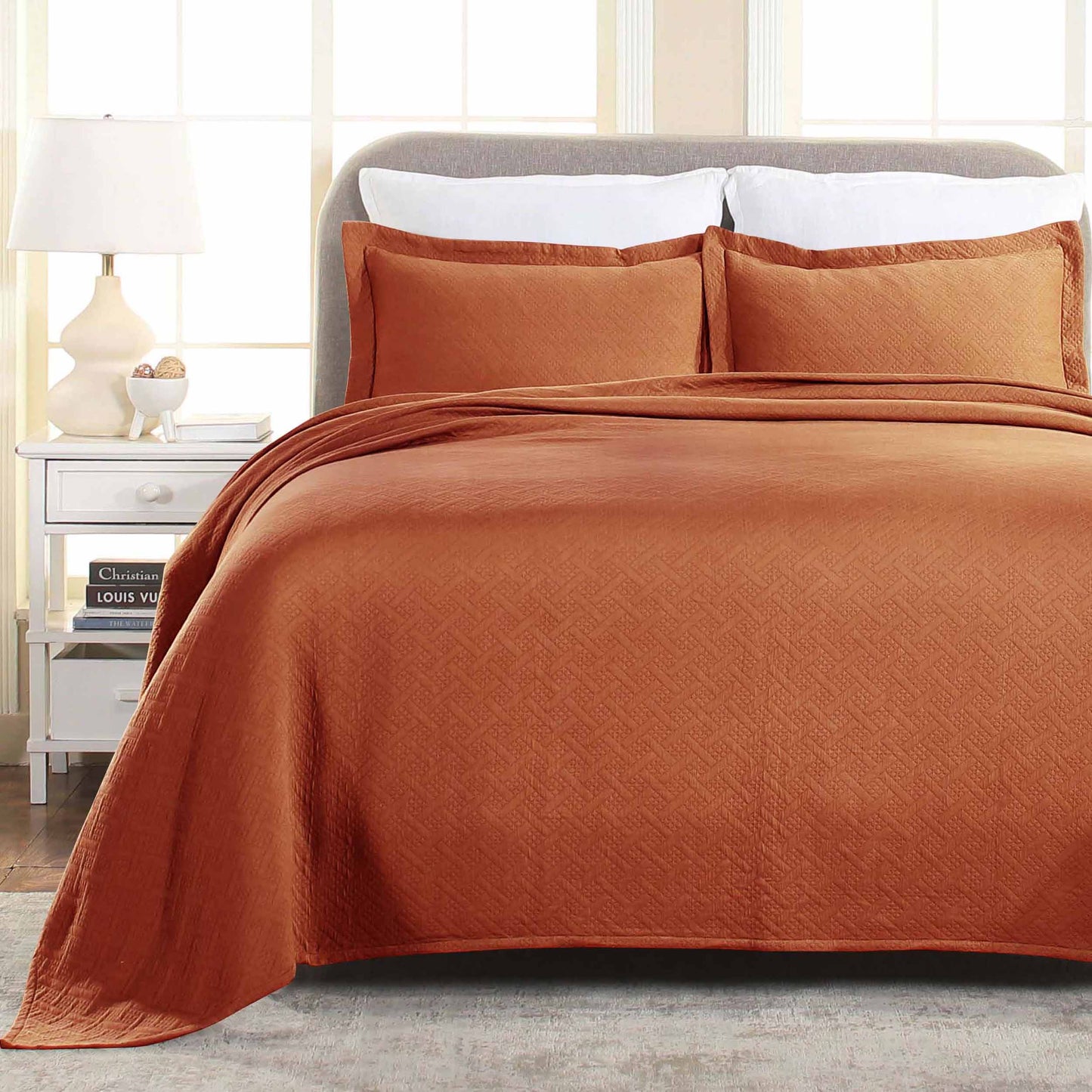 Basket Weave Matelasse Cotton Bedspread Set - Mandarin