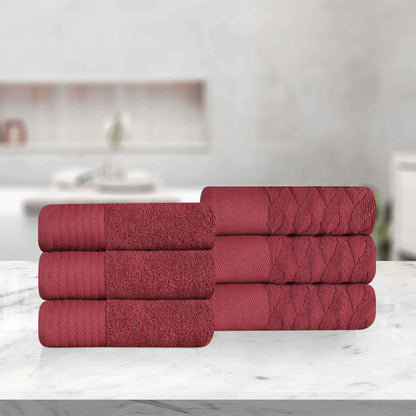 Turkish Cotton Jacquard Herringbone and Solid 6 Piece Hand Towel Set