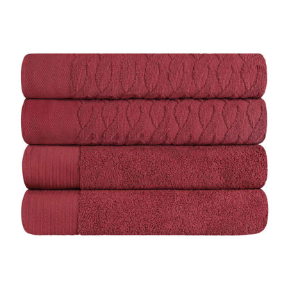 Turkish Cotton Jacquard Herringbone and Solid 4 Piece Bath Towel Set