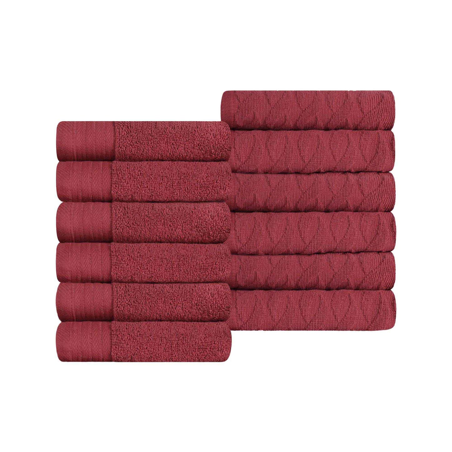 Turkish Cotton Jacquard Herringbone and Solid 12 Piece Face Towel Set