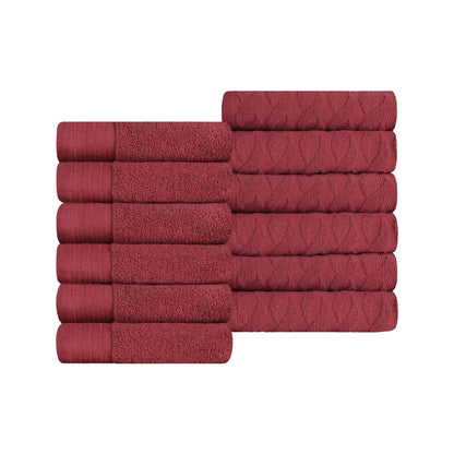 Turkish Cotton Jacquard Herringbone and Solid 12 Piece Face Towel Set