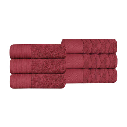 Turkish Cotton Jacquard Herringbone and Solid 6 Piece Hand Towel Set