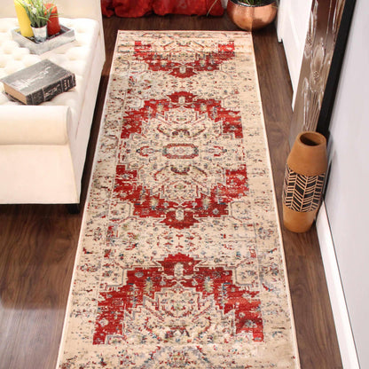 Superior Marquis Modern Farmhouse Medallion Indoor Area Rug or Runner Rug Media - Red