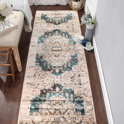 Superior Marquis Modern Farmhouse Medallion Indoor Area Rug or Runner Rug - Teal