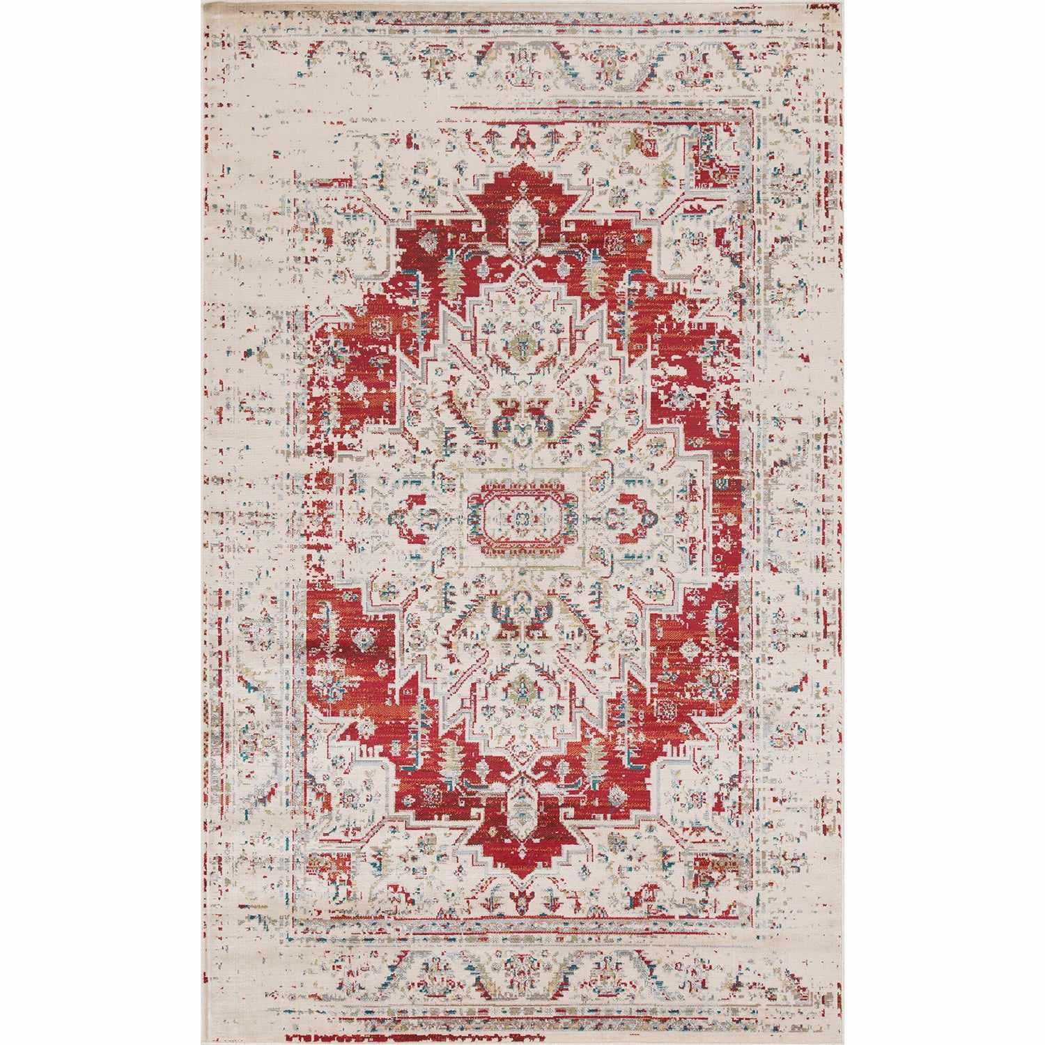 Superior Marquis Modern Farmhouse Medallion Indoor Area Rug or Runner Rug - Red